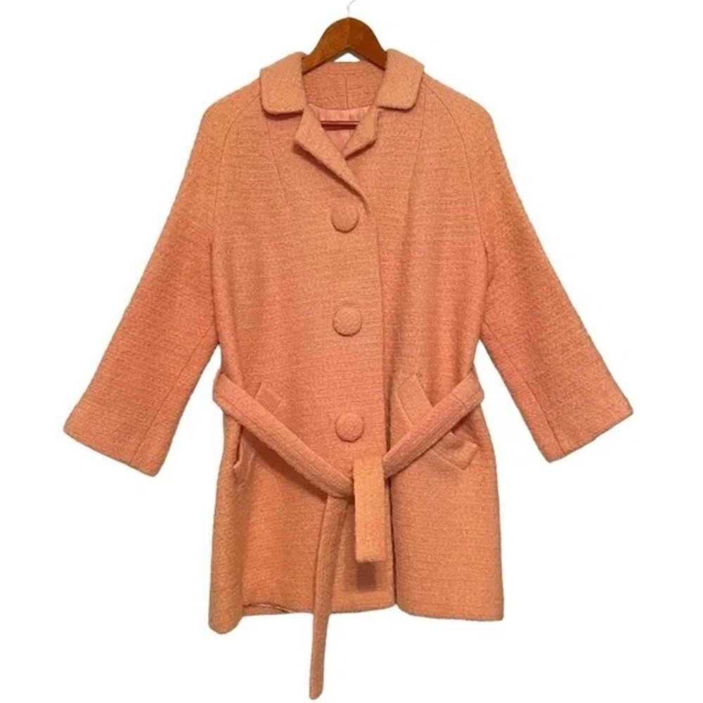 Vintage MCM Pink Boucle Swing Coat‎ 3/4 Sleeves w/ Belt